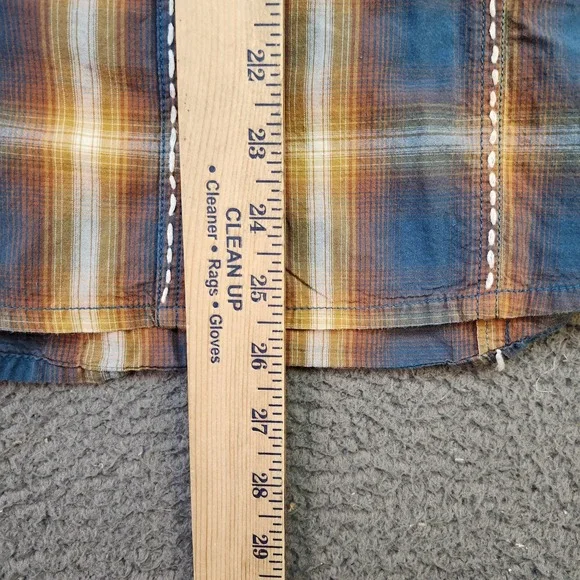 Panhandle Shirt Womens Large Blue Yellow Plaid Western Pearl Snap Embroidered - Picture 6 of 8